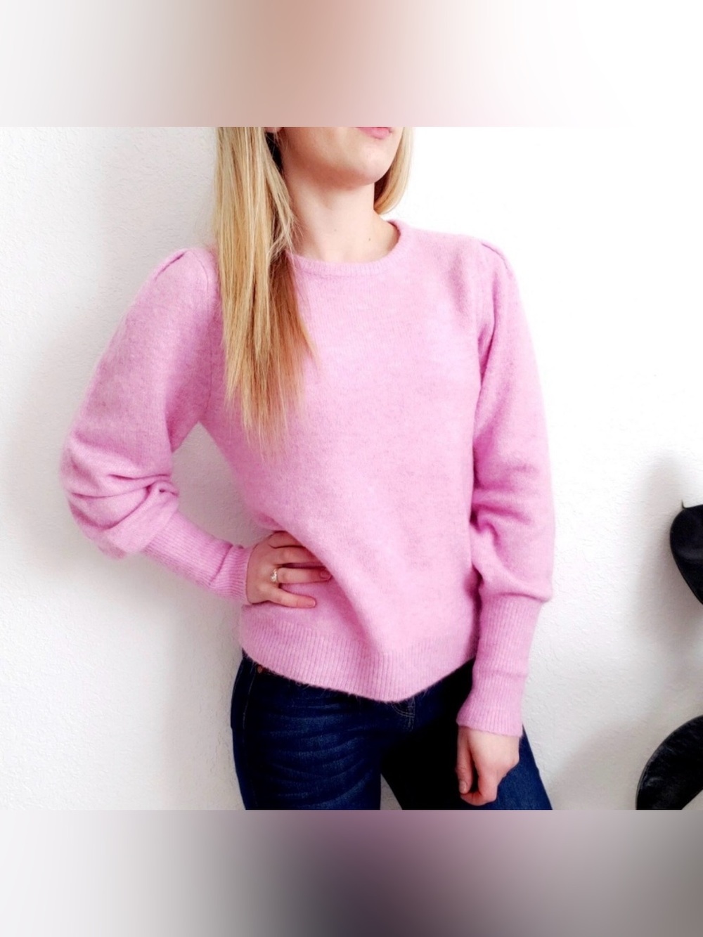A New Day Pink Puff Sleeve Sweater, size M